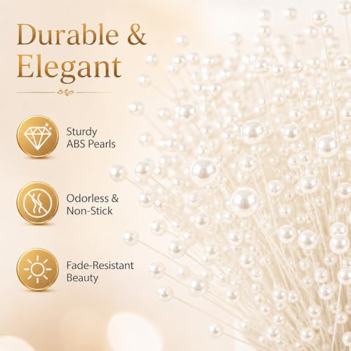 60 Pieces Pearl Stick Stems Bouquets, 4mm Bead String Garland Beaded Spray Filler Floral Arrangements Tree Picks Wedding Party Decoration, Mother's Day Flower Decor, Christmas Tree Picks (Ivory) - color: Ivory