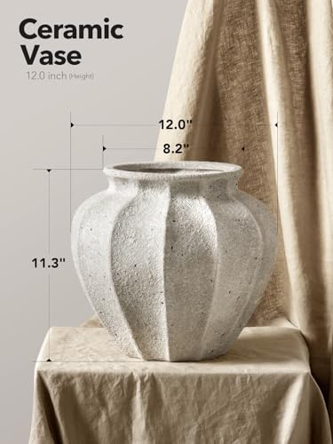 LE TAUCI 11.3" Ceramic Vase, Artisan Large White Ceramic Vase for Modern Farmhouse Home Decor, Substantial & Stable Flower Vase, Living Room & Dining Room Table Centerpiece, Weathered White - color: Weathered White, size: 11.3 inch