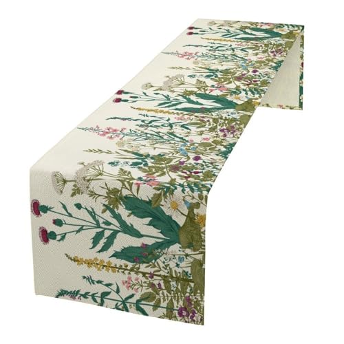 Vintage Floral Table Runner for Linen Table Decor, Retro Botanical Flower Watercolor Printed for Dining Room Kitchen Office Party Holiday Dresser Home Decorate 13" x 36" - color: Floral_20, size: 13"W x 36"L (Pack of 1)