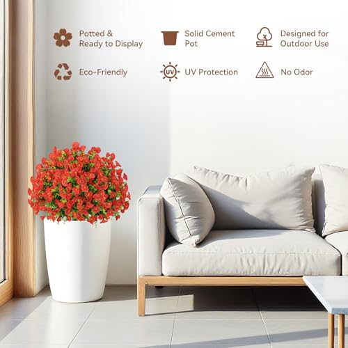 24" Artificial Potted Plants Outdoor Set of 2, UV Resistant Faux Red Flowers with Eucalyptus, Decorative Plants in Pots for Front Porch, Patio & Entryway - color: Red, size: 24in Morning Glory Eucalyptus