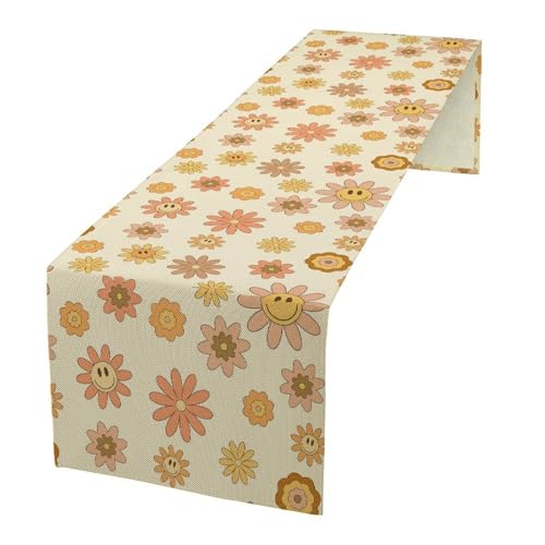 Retro Mid Century Hippie Table Runner Vintage Groovy Abstract Florals 1960s 1970s Boho Dinner Runner for Country Farmhouse Home Kitchen Birthday Party Holiday 36X13inch - color: Bohoflower-10, size: L36"x W13"