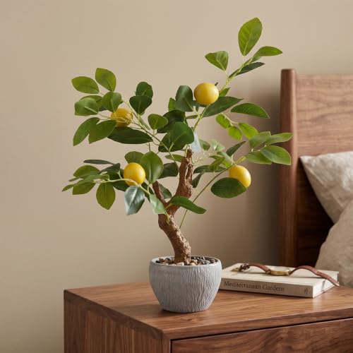 TOARTi Artificial Fake Lemon Tree Potted Plant with Pot, 17.7" Tall Small Artificial Citrus Tree Plant Desk Decor, Realistic Decorative Potted Faux Plants Indoor Shelf Decor for for Home Office Desk - color: Lemon Tree 17.7''