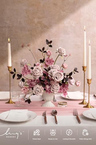 Ling's moment Artificial Greenery Stems Box Set, Faux Greenery Picks for DIY Bridal Bouquets Wedding Floral Arrangement Table Centerpieces, Shabby Blush & Mauve - color: Filler Flower Combo- Shabby Blush & Mauve