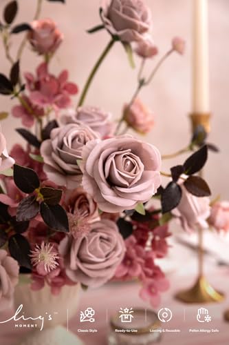 Ling's moment Artificial Greenery Stems Box Set, Faux Greenery Picks for DIY Bridal Bouquets Wedding Floral Arrangement Table Centerpieces, Shabby Blush & Mauve - color: Filler Flower Combo- Shabby Blush & Mauve