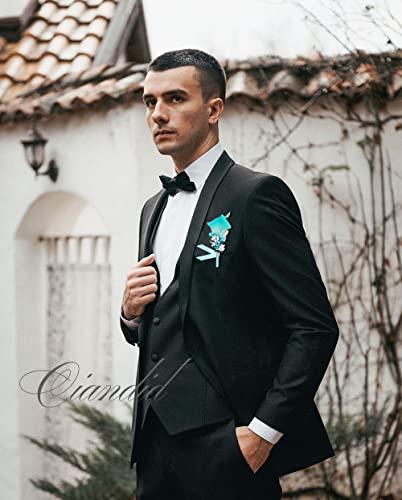 Ciandid Calla Lily Boutonnieres Set of 6, Groom Groomsman Best Man Boutonniere, Handmade Silk Flower for Wedding Ceremony Anniversary (Calla Lily-Blue, 6pcs) - color: Turquoise