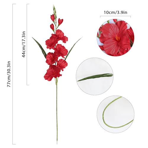IPOPU Red Gladiolus Artificial Flowers 30.3 in Long Stem Flowers 10 PCS Gladiolus Flowers Silk Artificial Flowers for Home Wedding Office Decoration(Red) - color: Red