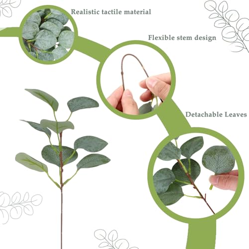 10PCS Artificial Eucalyptus Stems, Fake Eucalyptus Plant, Faux Greenery Centerpieces for Tables,Vase, DIY Bouquets and Weeding Home Decor (11 inch,No vase) - size: 10PCS Medium