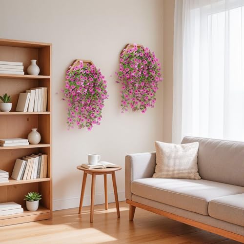 Artificial Hanging Flowers for Outdoors, 6PCS Faux Silk Artificial Flowers for Outdoors, UV Resistant Fake Flowers, No Fade Trailing Greenery, Decor for Home Porch Patio Balcony Garden Yard - color: Purple