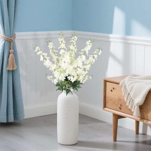 6Pcs White Delphinium Artificial Flowers 37.4’’ Long Stem Larkspur Artificial Flowers Faux Silk Flowers for Tall Vase Table Centerpiece Home Wedding Party Garden Decor(White) - color: White