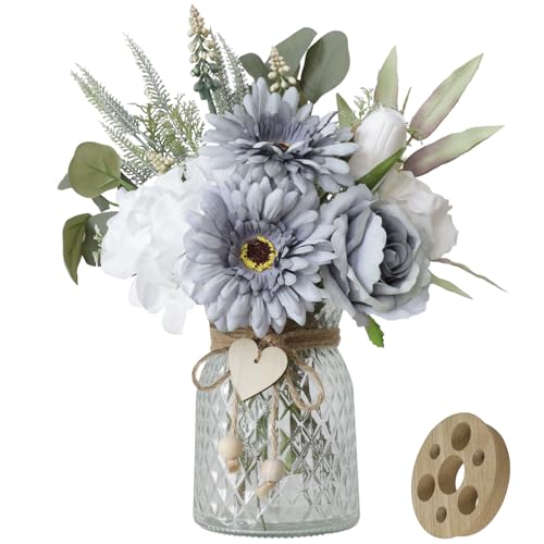 Leftover Fake Flowers in Vase with a Flower Arrangement,Silk Artificial Flowers in Vase,Dining Table Centerpiece Decor,Flower Arrangements for Home Decor,Kitchen Decor - color: Purple-white