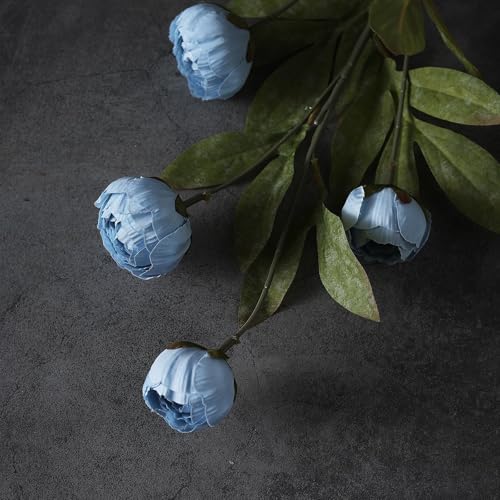 VIERENA 12 Pcs Faux Silk Peony Artificial Flowers for Vase -27", Bulk Fake Peonies Branches with Stems for DIY Bouquet Centerpieces Wedding Fillers Arrangements Shower Decorations (Dusty Blue) - color: Dusty Blue