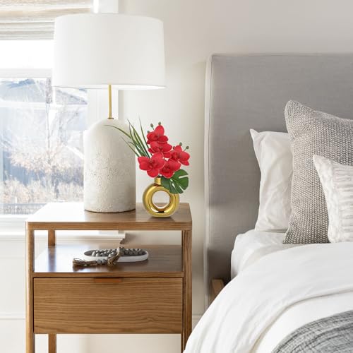Briful Fake Orchid Flowers with Gold Pot 2PCS Red Orchid Silk Flowers Arrangement Artificial Orchid Plants for Home Office Room Kitchen Shelf Table Decor - color: Red Gold