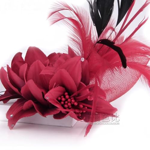 Elegant Flower Brooch for Women Wedding Party Dance Banquet Pins Feather Flower Fascinator Lady Floral Hairpins Dress Suit Lapel Pin Ceremony Accessories Corsage Brooches Vintage Jewelry Gifts - color: Red