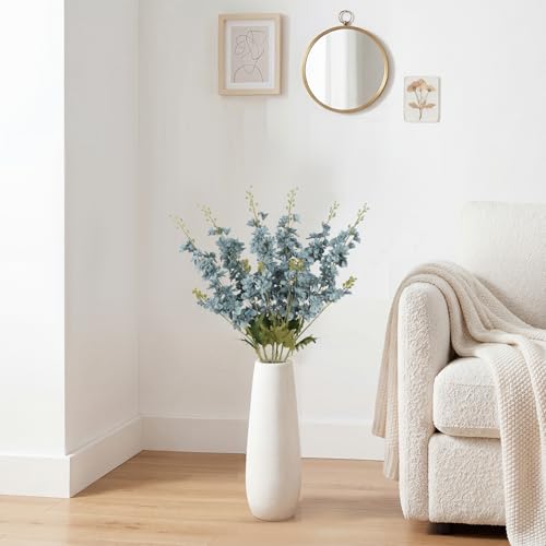 6PCS Dusty Blue Delphinium Artificial Flowers, 34.25" Long Stems Silk Larkspur Dusty Blue Flowers for Tall Vase Faux Delphinium for Wedding Centerpieces Home Decor Indoor - color: Dusty Blue