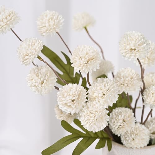 Waipfaru 10pcs Fake Silk Pompon Mum Artificial Flowers, Bulk Faux Mini Chrysanthemums, for Centerpieces Wedding Fillers Champagne Arrangements Shower Decorations, White - color: White