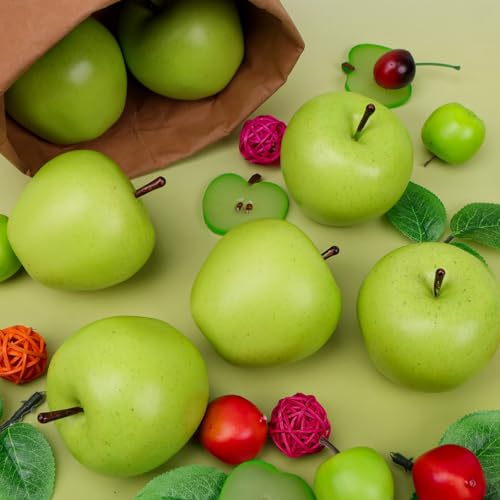 Gresorth 6pcs High Grade 7cm Size Fake Green Apple Decoration Artificial Realistic Fruit Simulation for Home Party Christmas Display - color: G