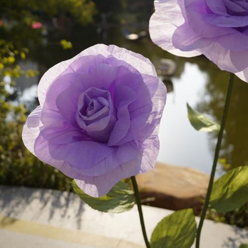 Giant Roses Artificial Flowers for Decoration with Stand,Oversized Handmade Paper Rose Decoration for Wedding, Party, Window Display, Photography Prop, Valentine’s Day & Event Decor(Purple) - color: Purple