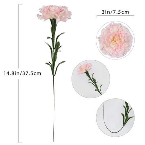 16PCS Pink Carnations Artificial Flowers 14.8'' Fake Carnation Silk Flowers with Single Stem Faux Carnations Flowers for Home Table Centerpiece Wedding Decorations Floral Arrangements (Pink) - color: Pink