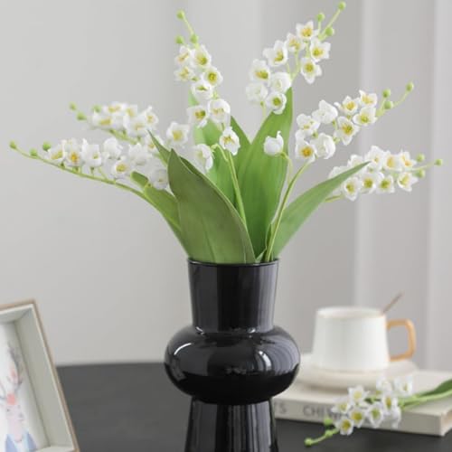 6 Branch Lily of The Valley Artificial Flowers, Lily of The Valley Plastic Flower ，Wind Chime Orchid Outdoor Bridal Wedding Bouquet for Home Garden Party Wedding Decoration (White) - color: White