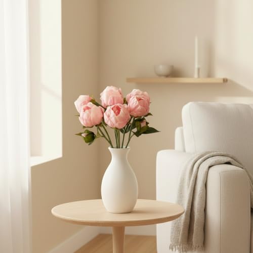 Artificial Peony Flowers 6 Pack 14 Inch Shabby Chic Pink Real Touch Latex Peonies for Spring Home Decor, Dining Table Centerpieces, Wedding Bouquets & Party Arrangements - color: Shabby Chic Pink