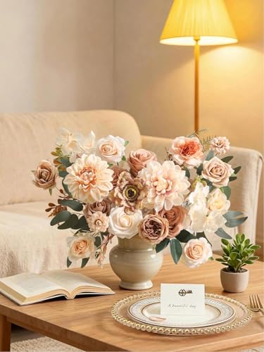 Artificial Flowers Combo Fake Roses Silk Flowers with Stems for DIY Wedding Bridal Bouquets Table Centerpieces Cake Birthday Baby Shower Wedding Anniversary Home Decorations(Champagne Nude) - color: Nude Champagne