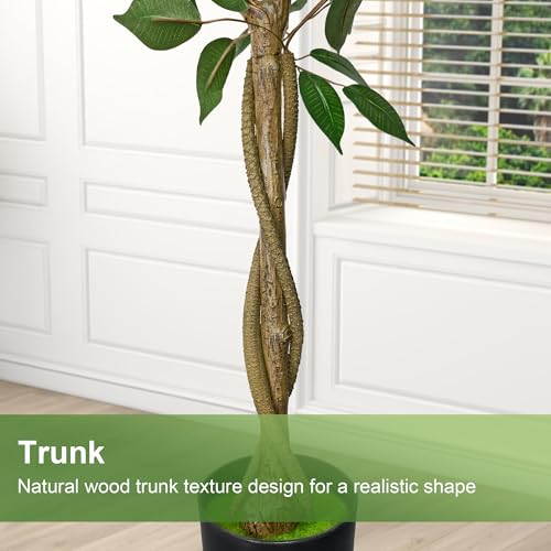 Artificial Ficus Tree with 3 Natural Curved Trunks, 6FT Tall Faux Ficus Tree in Sturdy Plastic Nursery Pot, Faux Plant for Office Home Living Room Farmhouse, Indoor Outdoor Decor