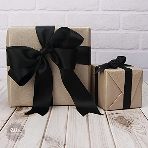 Ribbli Black Double Faced Satin Ribbon,1-1/2” x Continuous 25 Yards,Use for Bows Bouquet,Gift Wrapping,Wedding,Floral Arrangement - color: Black, size: 1-1/2 inch