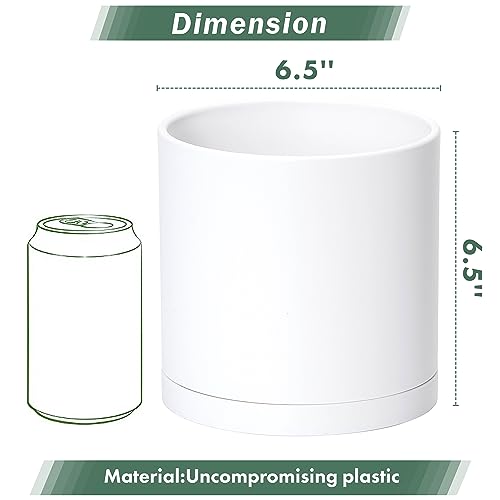 D'vine Dev 2 Pack 6.5 Inch Modern Plastic Plant Pots, Small Garden Planters for Plant with Drainage Holes and Saucers, White Color, 74-Z-L-1 - size: 6.5"