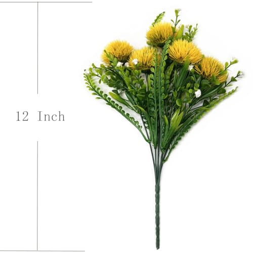 Artificial Dandelion Flowers Fake Plants Plastic Greenery Simulated Faux Flower for Outdoor Indoor Home Decor Garden Bathroom Office Party Wedding Bouquet Vase Planter Filler Decoration Yellow 4 Pack - color: Dandelions - Yellow 4 Pack