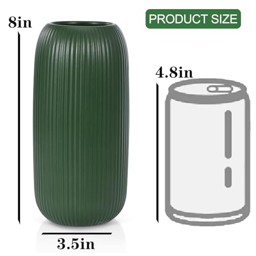 Ceramic Vase for Flowers – Modern Small Ribbed Textured Flower Vase for Home Decor, Pampas Grass, Decorative, Farmhouse, Coffee Table, Kitchen Centerpieces, Bookshelf and Home Living(Green) - color: Green