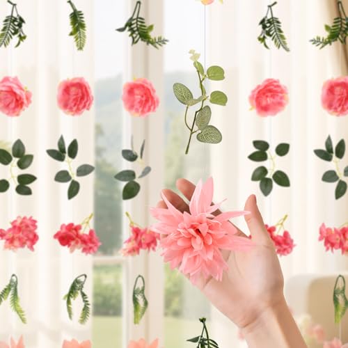 Livole 12Pcs 72Ft Hanging Flower Garland with Bow Pink Wildflower Garlands Backdrop Silk Rose Fake Floral Vines with Hooks for Spring Party Wedding Birthday Anniversary Arch Wall Garden Decor - color: Pink, size: 12Pcs