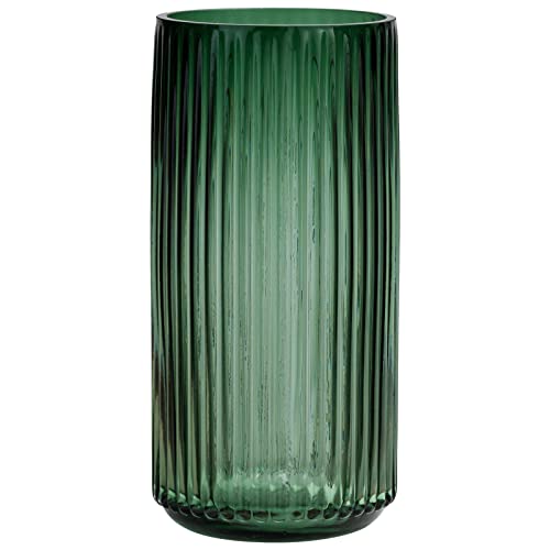 TIMEFOTO Flower Vase 10 inch Green Thickened Hand Blow Glass Vase Round Vintage Striped Bottles for Bookshelf,Dinner Table,Indoor Office Desktop,Meeting Room,Bathroom,Countertop,Home - color: Glass Green, size: 10 inch