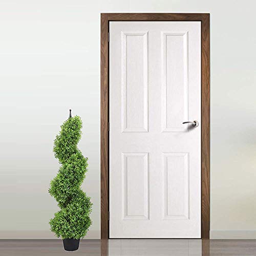 momoplant 35 Inch-3FT Artificial Boxwood Topiary Tree Spiral Plants Spiral Tree Fake Faux Plant Decor in Plastic Pot Green Indoor or Outdoor, Set of 2 - size: 36in