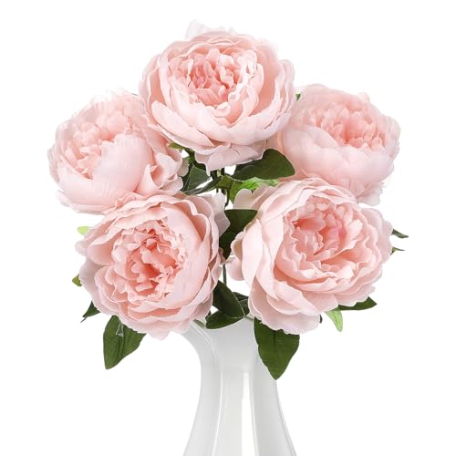Peonies Artificial Flowers, 17 Inch Fake Silk Peonies Flowers Bouquet with Stems for Vase Arrangements, Wedding Centerpiece Party Home Decor (Pink) - color: Pink