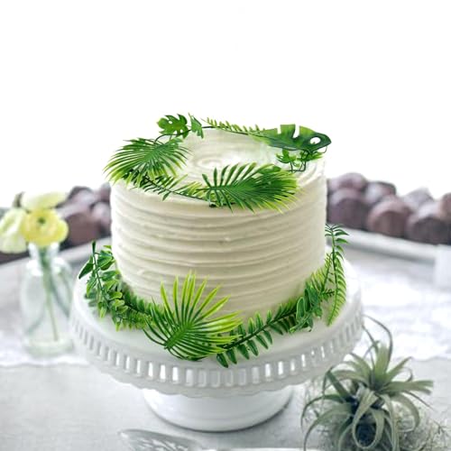 30PCS Artificial Monstera Leaf Cake Toppers Tropical Palm Green Leaves Cake Decors for Summer Safari Animal Boys Girls Birthday Tropical Rainforest Baby Shower Party Table Centerpiece Decorations - color: Green Leaves