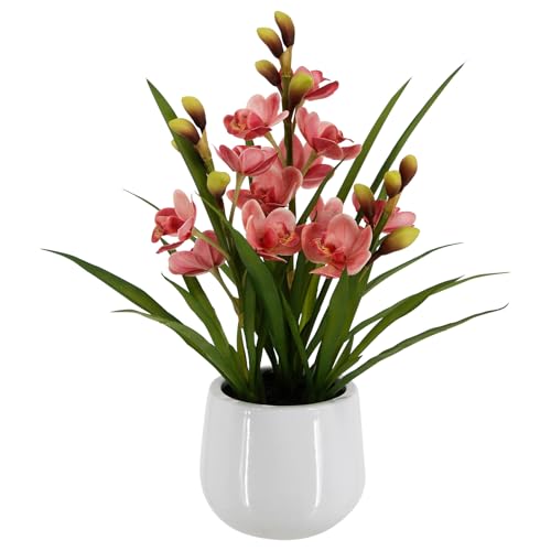 Fake Orchid Plant 19" Tall, Realistic Touch Leaves, Potted Cymbidium Artificial Plants Indoor for Home Decor Small Office Home Living Room-Pink - size: 19 Inch Cymbidium Orchid Pink