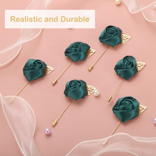 uxcell 24pcs Dark Green Rose Boutonnieres Flower Buttonholes Pocket Boutonnieres Pins for Wedding Ceremony Anniversary Prom Formal Dinner Party - color: Dark Green