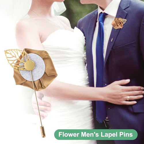M METERXITY 12-Pack Flower Lapel Pins for Men, Golden Leaf Rose Boutonnieres Pin for Wedding/Dance/Party, Mens Lapel Pins for Suits Satin Flower Corsage Hat Pins [Champagne] - color: Champagne
