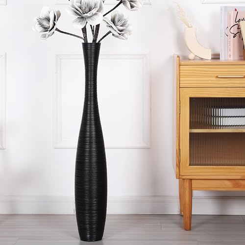 Leewadee Decorative Tall Floor Vase for Living Room Decor, 34 inches, Black, Resin - color: Black, size: 34 inches