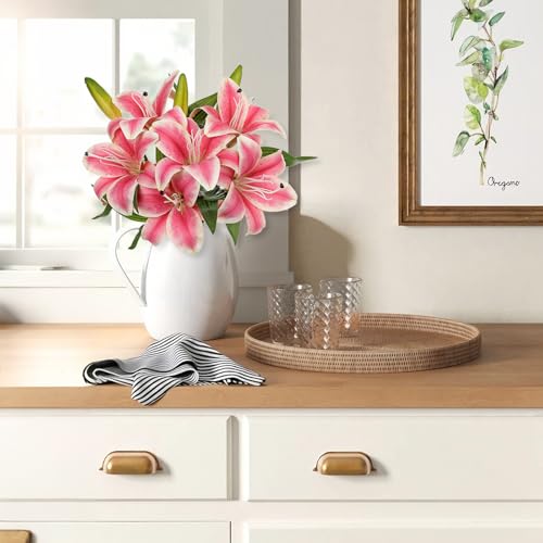 Artificial Tiger Lily Silk Flowers - 3 Pcs Faux Lily Flower 14.9" Fake Lilies Bouquets Faux Stargazer Lilies Stem with 6 Heads & 3 Buds for Indoor Outdoor Home Table Wedding Decor (Bright Pink) - color: Bright Pink