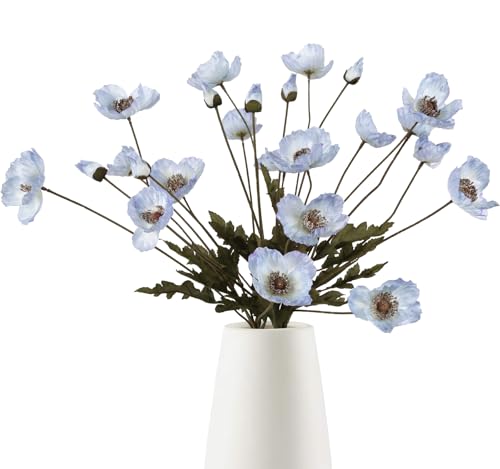 IPOPU Vintage Light Blue Poppies Flowers Artificial 6PCS Silk Poppies Realistic Faux Flowers for Vase Artificial Poppies Blue Fake Flower for Centerpieces Bridal Shower Party Decor (Light Blue) - color: Light Blue