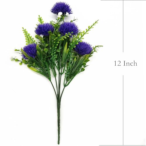 PASYOU Simulation Dandelions, 12 Inch Artificial Dandelions Fake Dandelion Flowers, Gerbera Flower Ball Faux Plants Bouquet for Table Arrangement Wedding Party Decorations Garden Balcony Purple 4 Pack - color: Dandelions - Purple 4 Pack