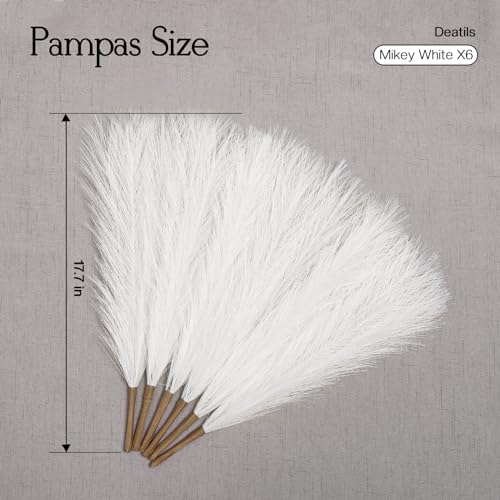 Ureymx Faux Pampas Grass Decor 17.7 Inch 6pcs, Artificial Pampas Grass Fluffy Home Decor, Short Vase Room Decor pompous Grass Flower Arrangement for Boho Home Wedding Decoration (Milky White) - color: Milky White, size: 17 Inch 6 Pcs