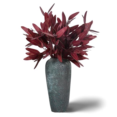 Ziwon Artificial Eucalyptus Stems Fall Decorations, Burgundy Faux Greenery for Vase Decor, Red Fake Eucalyptus Branches，32 inches, 4 Packs - color: Red