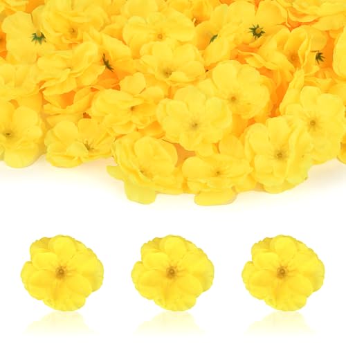 Artificial Cherry Blossom Flower Heads, 100 Pcs Fake Silk Sakura Floral Heads for Bridal Hair Clips Headbands Dress DIY Accessories Wedding Party Supply Table Decorative, Yellow - color: Yellow