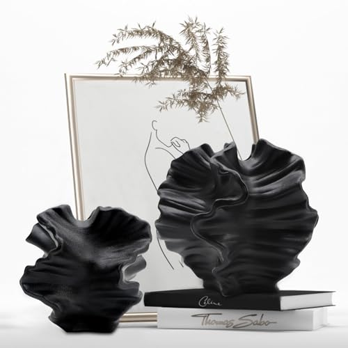 Ceramic Vase - Set of 2 for Home Decor,Black Flower Shape Pampas Vases Minimalist Nordic Boho Style for Modern Farmhouse Decor, Living Room、 Kitchen、Mantle、Bedroom、Dining Table、Office - color: Flower Shape Black