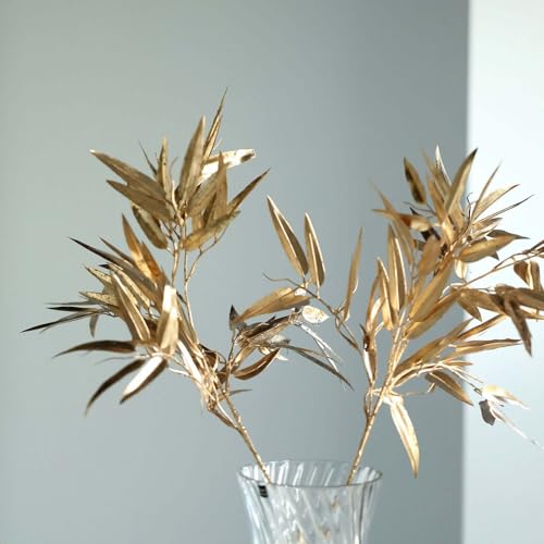 Efavormart 2 Pack 33 inch Shiny Metallic Gold Artificial Bamboo Leaf Branches, Faux Tropical Plant Stems for Zen-Luxe Decor and Event Floral Arrangements - color: Type14