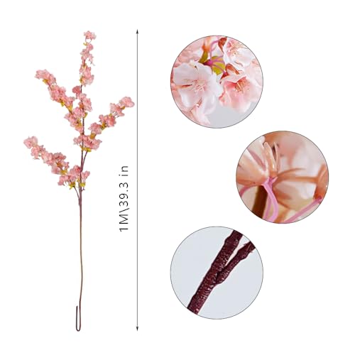39.3 Inch Pink Cherry Blossom Branches Fake Cherry Blossom Bouquets Long 3pcs Branches Flowers Stems Silk Tall Japanese Fake Flower Arrangements for Home Wedding Party Decoration - color: Pink