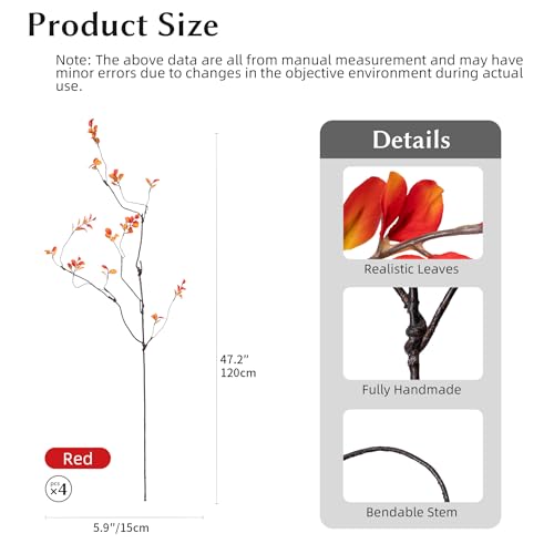 Artificial Ficus Branches 47.2" Artificial Eucalyptus Stems Fake Ficus Branches Faux Plants Greenery Leaves Filler Vase for Home Decor Green Twig Leaf Office Wedding Decoration 4PCS Orange - color: 47.2"orange 4pcs