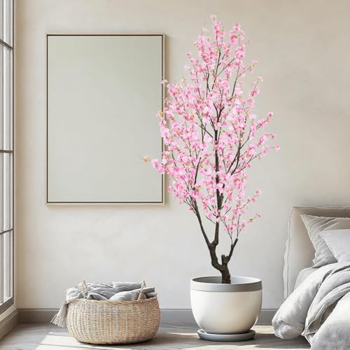 Faux Cherry Blossom Tree 8FT Aritifical Pink Flower Tree Indoor,Fake Cherry Blossom Tree for Home Decor Gift - color: Pink-ap05